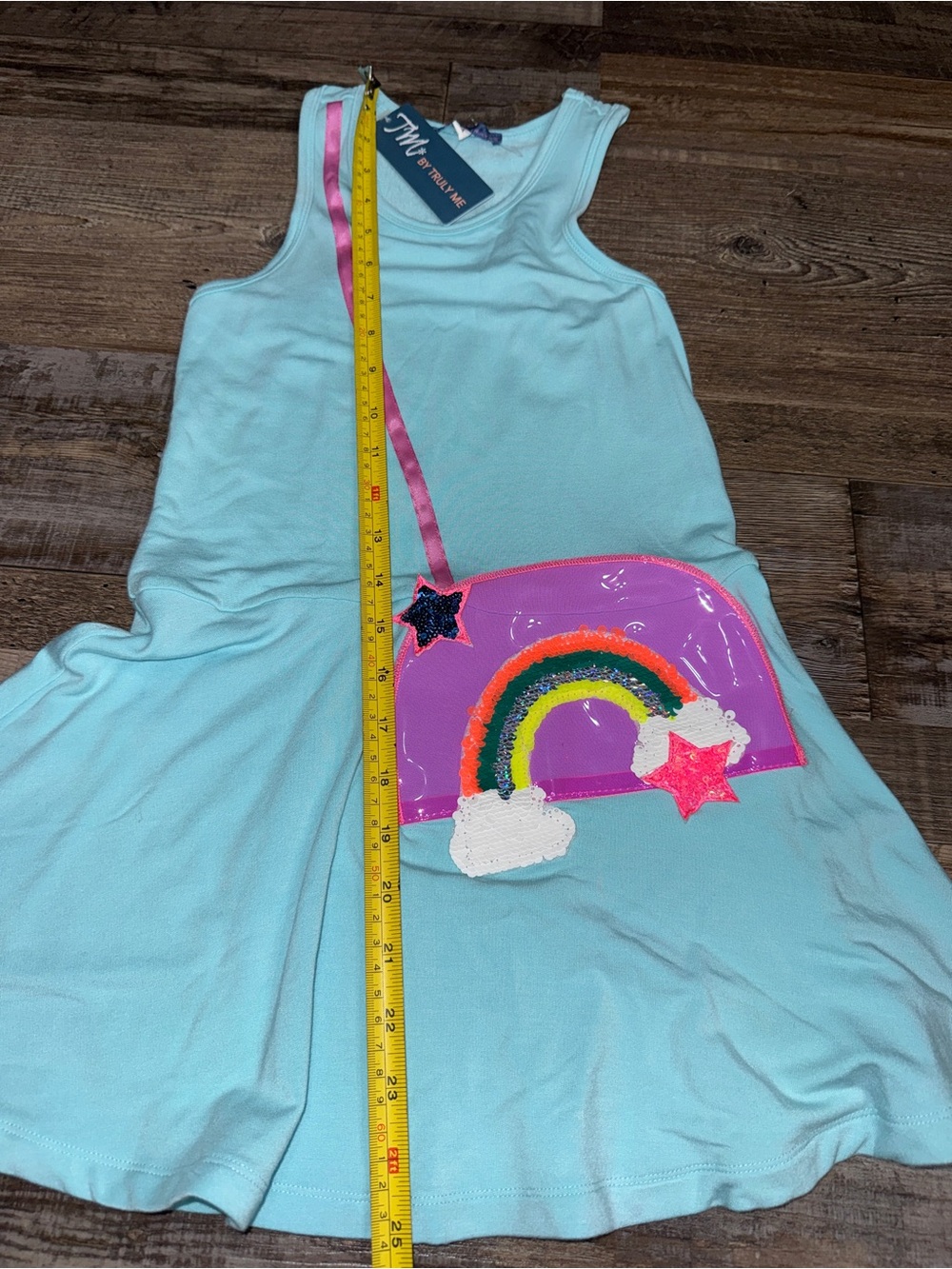 Truly Me Girls Rainbow Dress Size 6X Blue Sleeveless Skater Dress Sequin Patch - Picture 7 of 7